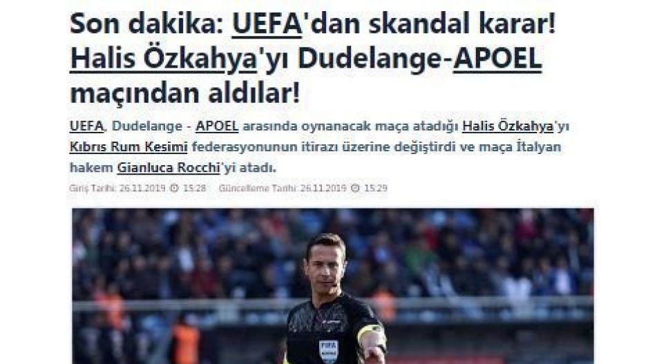 ΠΡΩΤΟΣΕΛΙΔΑ για Özkahya/"ΑΠΟΦΑΣΗ ΣΚΑΝΔΑΛΟ-ΣΕΙΣΜΟΣ στην UEFA!"