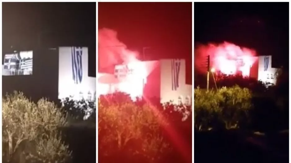 ΒΙΝΤΕΟ από Ξυλοφάγου/ Στην ταράτσα, προβολείς, σημαίες και μεγάφωνα με τον Εθνικό Ύμνο! 