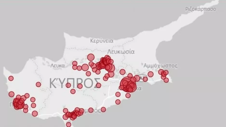 Ο ΧΑΡΤΗΣ της Κύπρου με τα κρούσματα