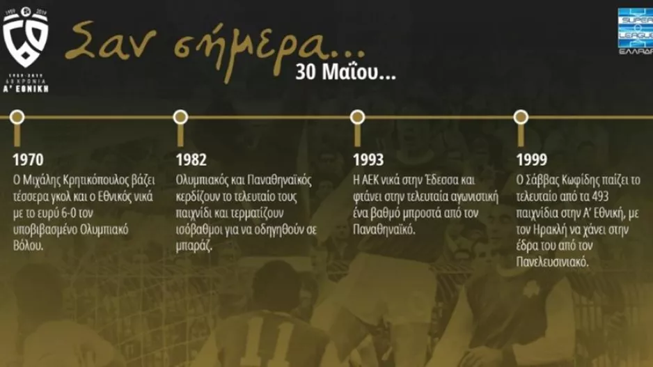 60 χρόνια Α' Εθνική: Σαν σήμερα, 30 Μαΐου