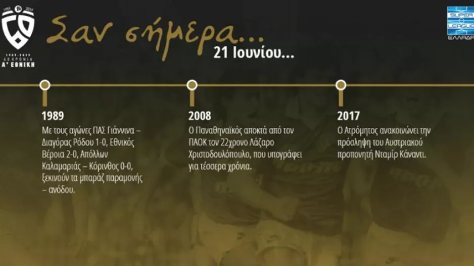 60 χρόνια Α' Εθνική: Σαν σήμερα, 21 Ιουνίου