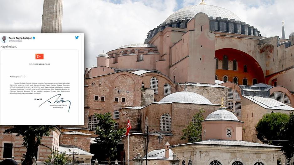 Αγία Σοφία: Υπέγραψε το διάταγμα ο Ερντογάν κι ευχήθηκε "καλορίζικο" το τζαμί
