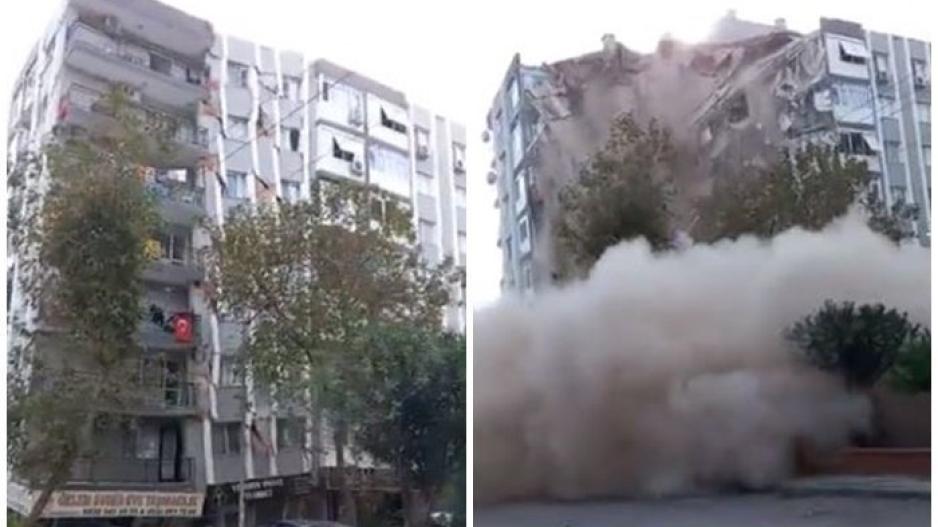 Σεισμός στη Σάμο/ΒΙΝΤΕΟ: Η στιγμή που καταρρέει κτίριο στη Σμύρνη