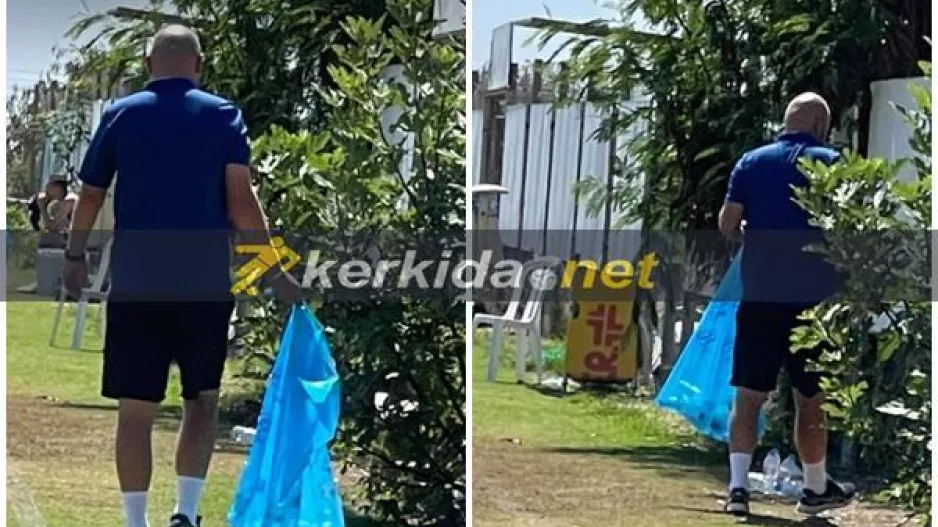 Ο κόουτς μετά το τέλος/ Πήρε σακούλα και ξεκίνησε καθάρισμα! (Φώτος)
