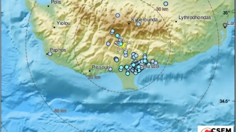 Νέος σεισμός αισθητός σε πολλές περιοχές της Κύπρου