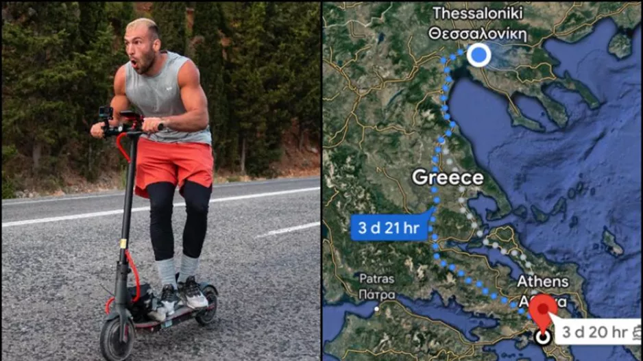 Youtuber έκανε το Θεσσαλονίκη-Αθήνα σε 73 ώρες με... ηλεκτρικό πατίνι!