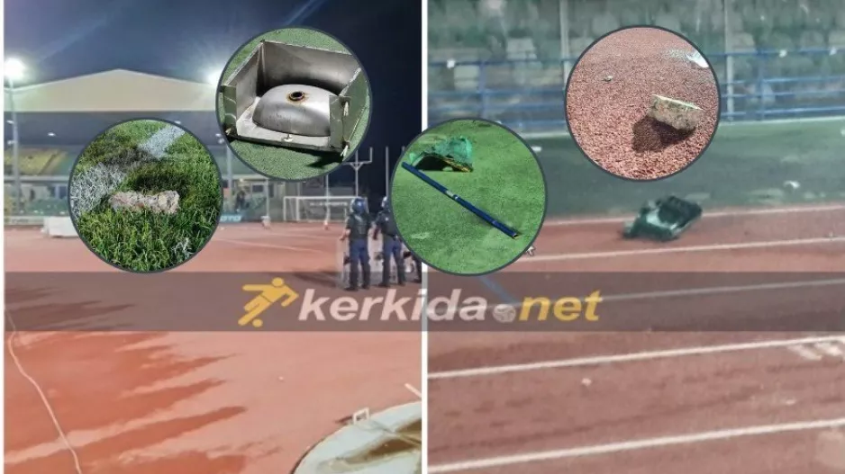 ΦΩΤΟΣ Kerkida/ΑΕΛ-Ανόρθωση: Φωτιές, πέτρες, καθίσματα και... νιπτήρας!
