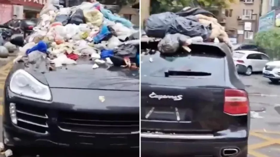 Porsche πάρκαρε παράνομα και την έθαψαν με σκουπίδια