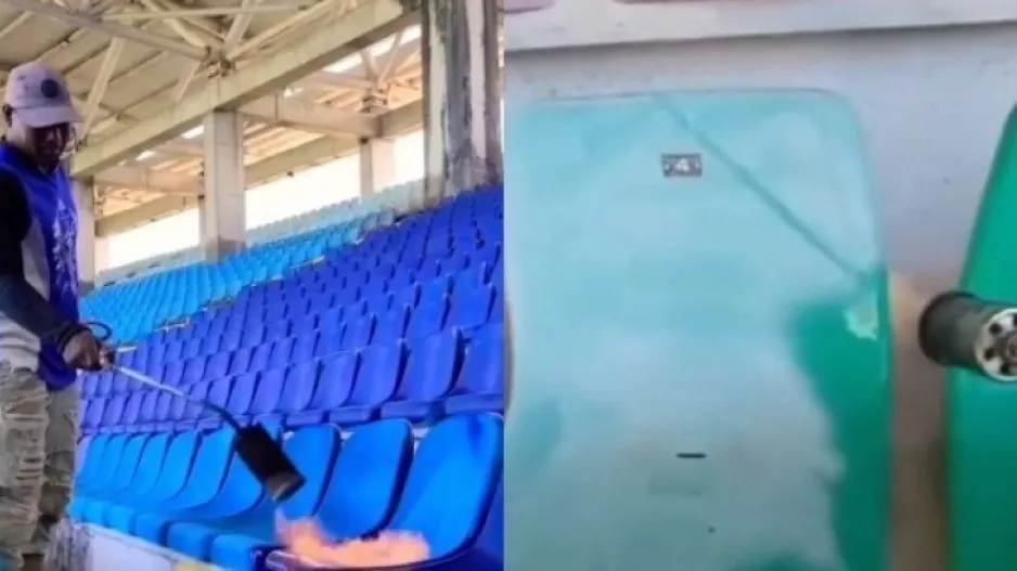 Καθαρίζουν τα καθίσματα σε στάδια με φωτιά και έγιναν viral (βίντεο)