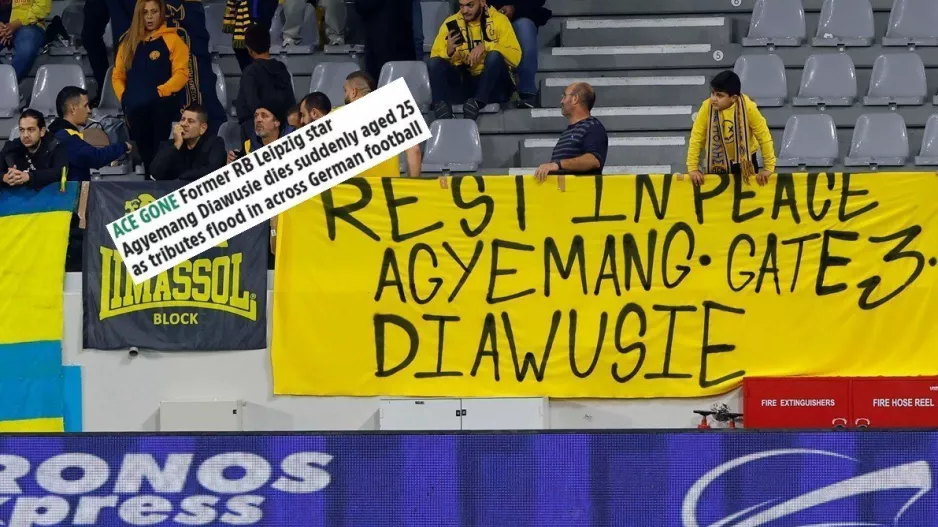 Κερκίδα ΑΕΛ/ Πανό για τον αδικοχαμένο Agyemang Diawusie