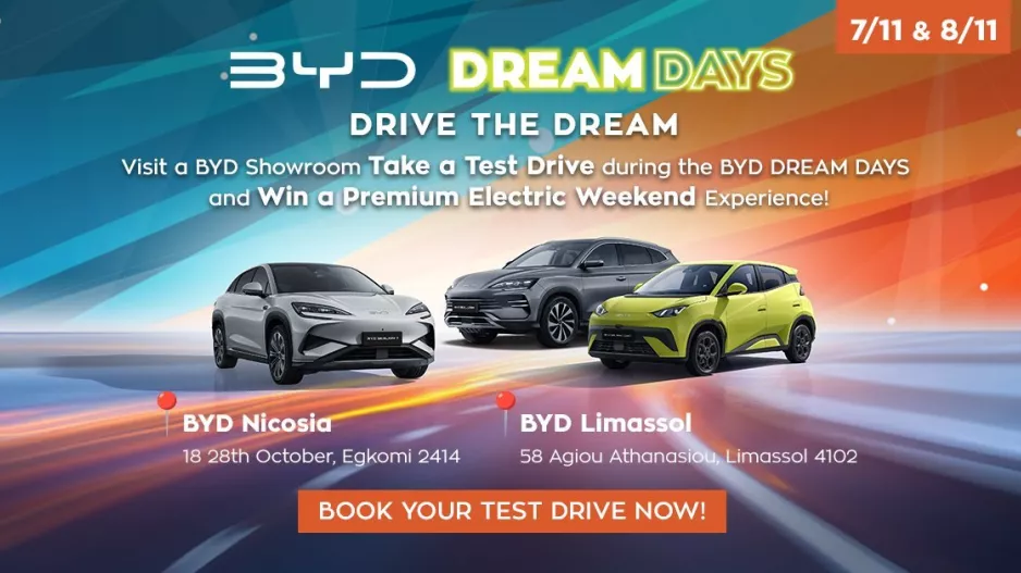Ζήσε το όνειρο με την BYD! Πάρε θέση στο τιμόνι και ζήσε το απόλυτο test drive σε Λευκωσία & Λεμεσό