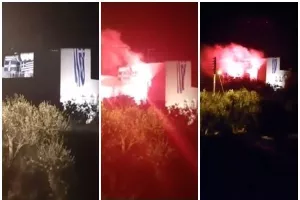 ΒΙΝΤΕΟ από Ξυλοφάγου/ Στην ταράτσα, προβολείς, σημαίες και μεγάφωνα με τον Εθνικό Ύμνο! 