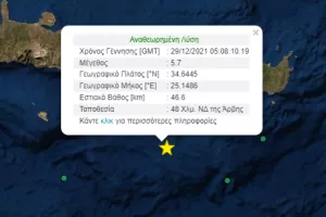 Ισχυρός σεισμός 5,7 Ρίχτερ στην Κρήτη
