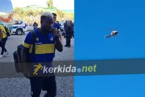 Έφθασε με συνοδεία ελικοπτέρου το ΑΠΟΕΛ (βίντεο/φώτος)