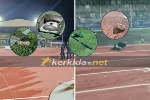 ΦΩΤΟΣ Kerkida/ΑΕΛ-Ανόρθωση: Φωτιές, πέτρες, καθίσματα και... νιπτήρας!