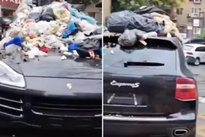 Porsche πάρκαρε παράνομα και την έθαψαν με σκουπίδια