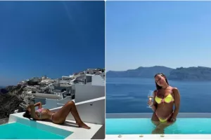Ξετρελαμένοι ο Γκονσάλο Ράμος και η σύντροφός του με Σαντορίνη