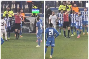 Γκολ η Ανόρθωση,  on field review, ακύρωση και κόκκινη κάρτα στον Κάργα