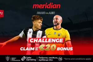 ΠΑΟΚ-ΑΕΚ: Challenge μέχρι 20€ μπόνους στο ματς της «καυτής» Τούμπας – Απίστευτες αποδόσεις μόνο στην Meridianbet!