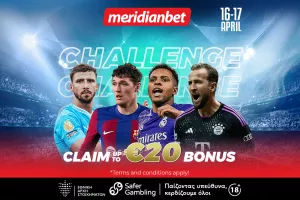 Champions League Challenge: Πόνταρε στους προημιτελικούς και διεκδίκησε 20 ευρώ μπόνους - Τρομερές αποδόσεις μόνο στην Meridianbet!