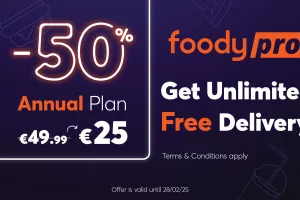 Foody Pro: Δωρεάν, απεριόριστο delivery για έναν ολόκληρο χρόνο με μόνο 25€.
