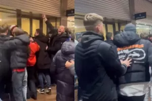 Οπαδοί της Γιουνάιτεντ έφυγαν νωρίτερα και πανηγύρισαν… απ’ έξω (Βίντεο)