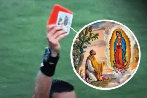 Κόκκινη κάρτα με την Παναγία της Γουαδελούπης