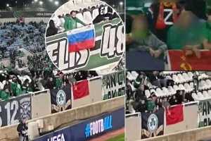 Θέμα σε Ρωσία και Ουκρανία / Οι οπαδοί της Ομόνοιας κρέμασαν σημαίες της Ρωσίας και της ΕΣΣΔ
