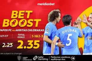 Πάφος-Ακρίτας: Ξεκάθαρο προβάδισμα με bet boost στο 2.35  - Στα χέρια σου ένα ανεπανάληπτο μπόνους!