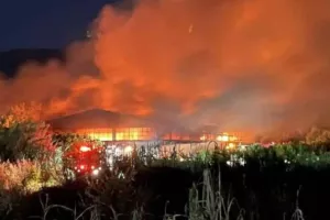 Μεγάλη φωτιά σε επιχείρηση ξυλείας στην Καλαμάτα