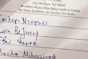 Φωτογραφία με τα ονόματα παικτών του Ολυμπιακού γραμμένα στις… προσευχές «υπέρ υγείας»