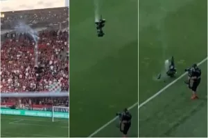 Εναέρια κάμερα έβγαζε καπνούς και έπεσε στον αγωνιστικό χώρο (Βίντεο)